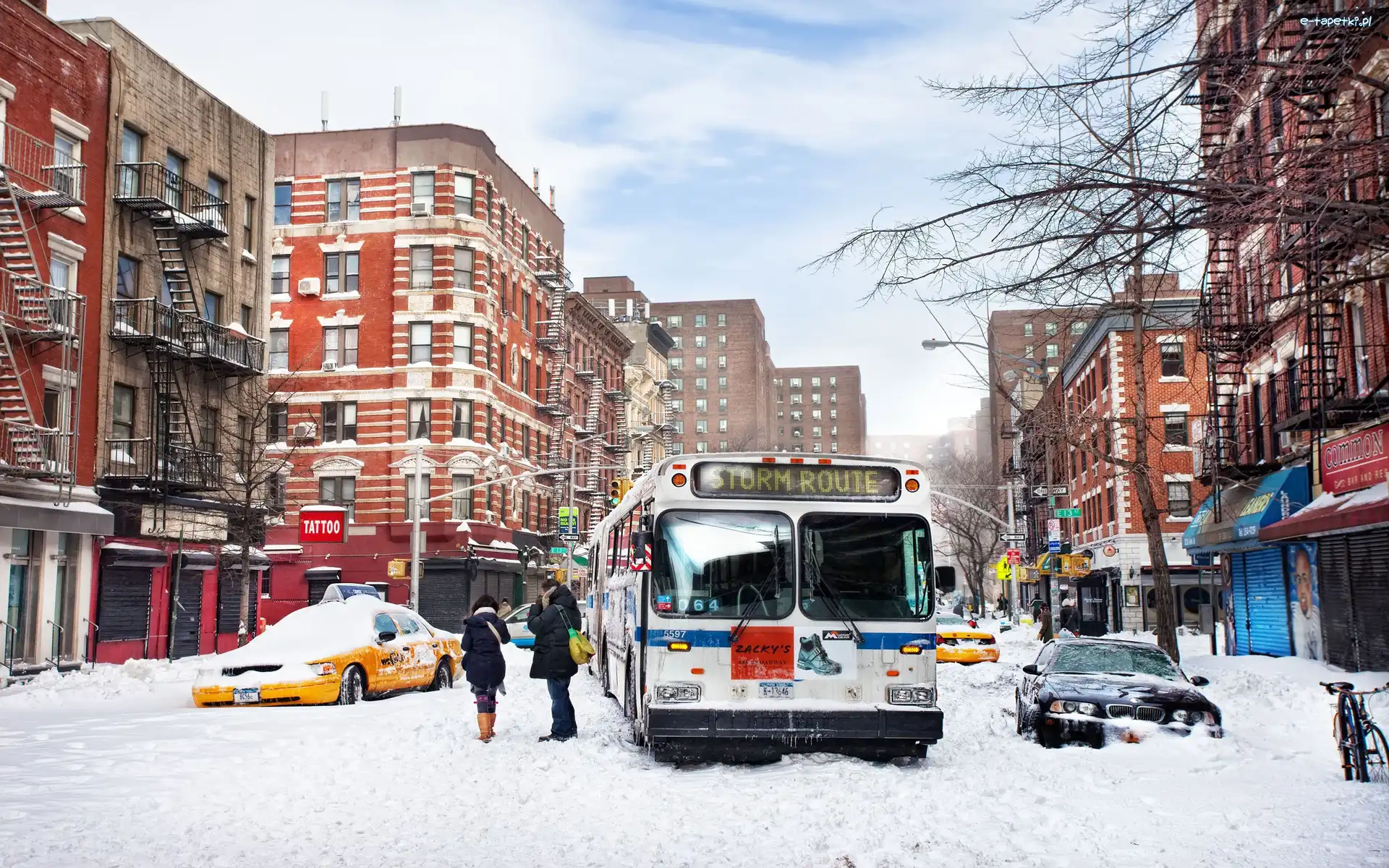 Nowy Jork, Autobus, Zima, Stany Zjednoczone, Samochód