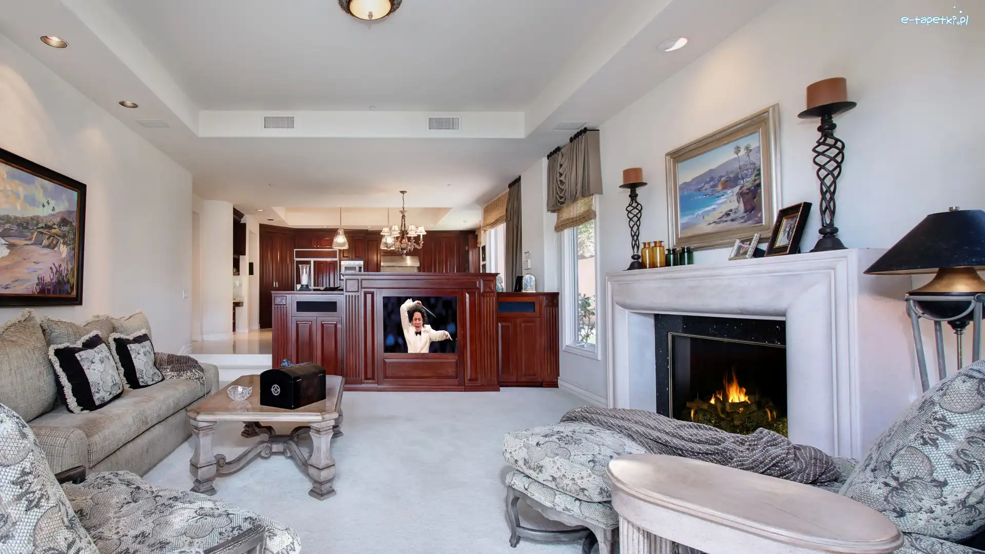 Kominek, Telewizor, Meble, Salon