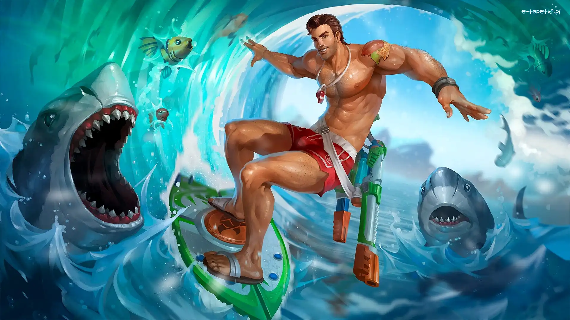 Fernando, Paladins, Rekiny, Mężczyzna, Shore Patrol, Morze, Fala, Gra