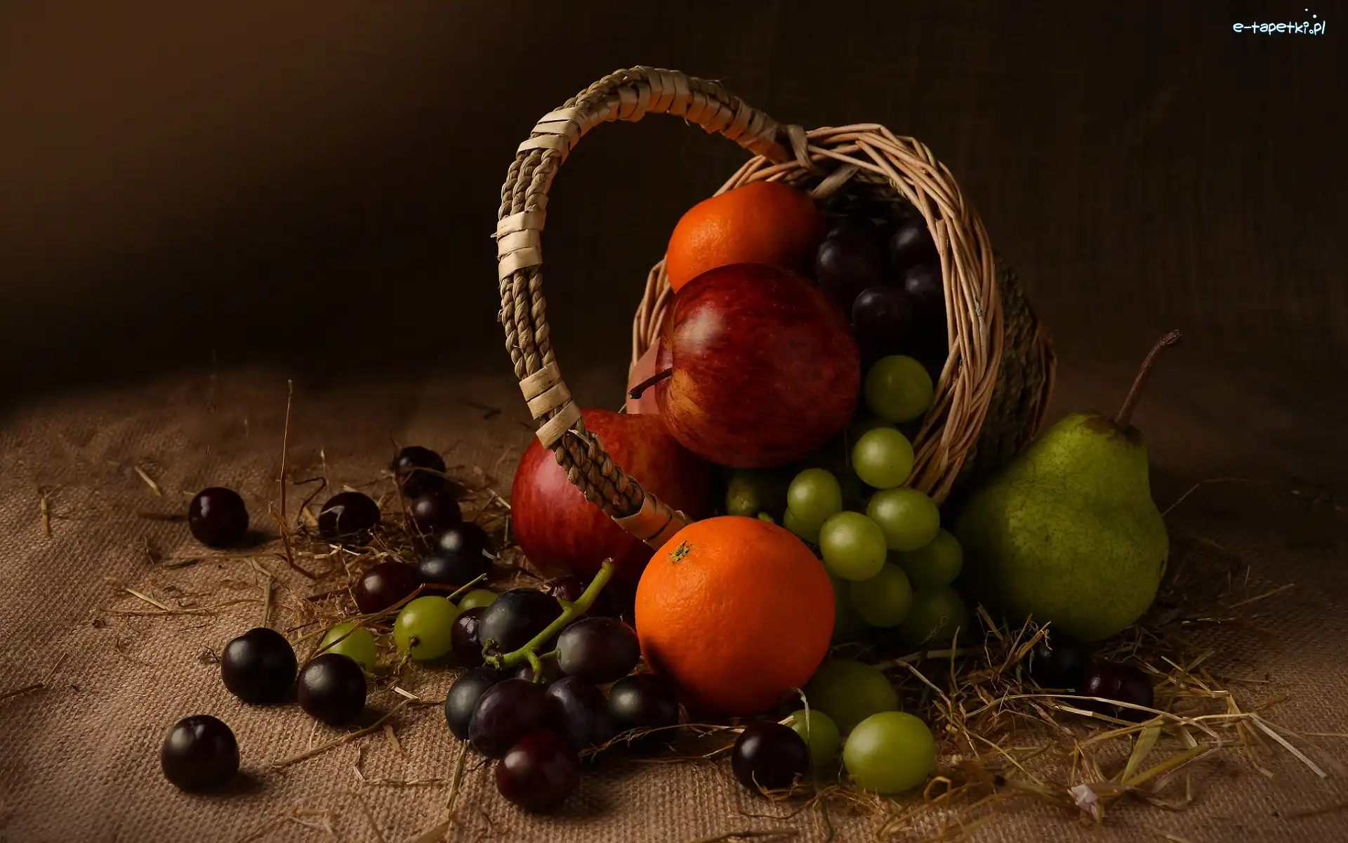 Pomarańcze, Winogrona, Jabłka, Gruszka, Owoce, Koszyk