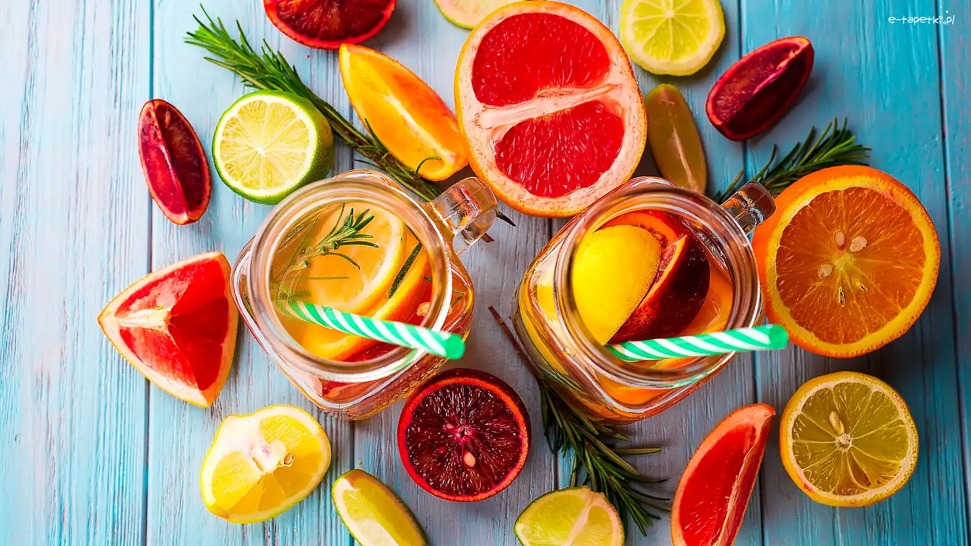 Grejpfrut, Pomarańcze, Owoce, Kubki, Napój, Deski, Limonka, Kawałki, Cytryna