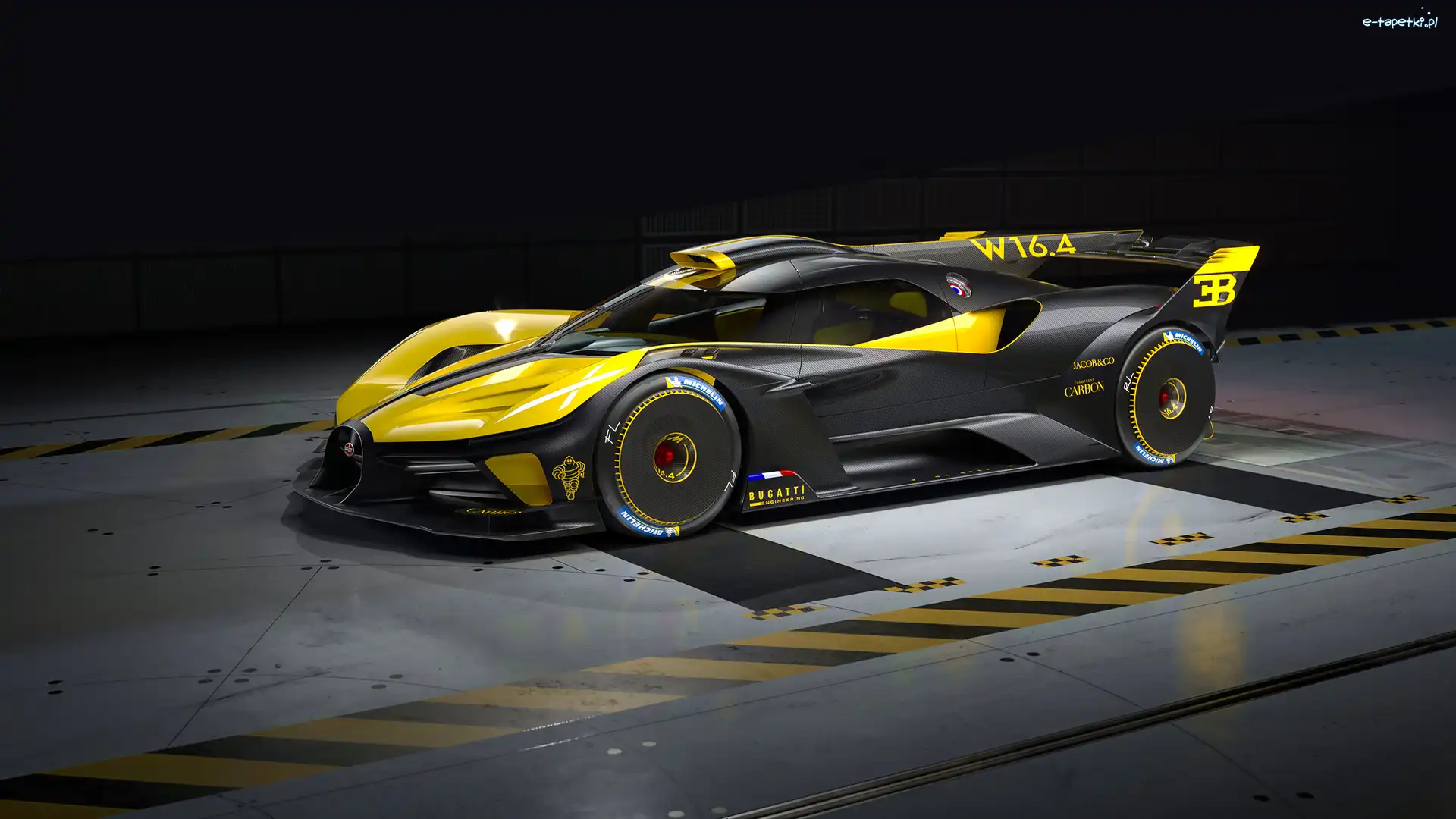 Żółto-czarne, 3D, Bok, Bugatti Bolide