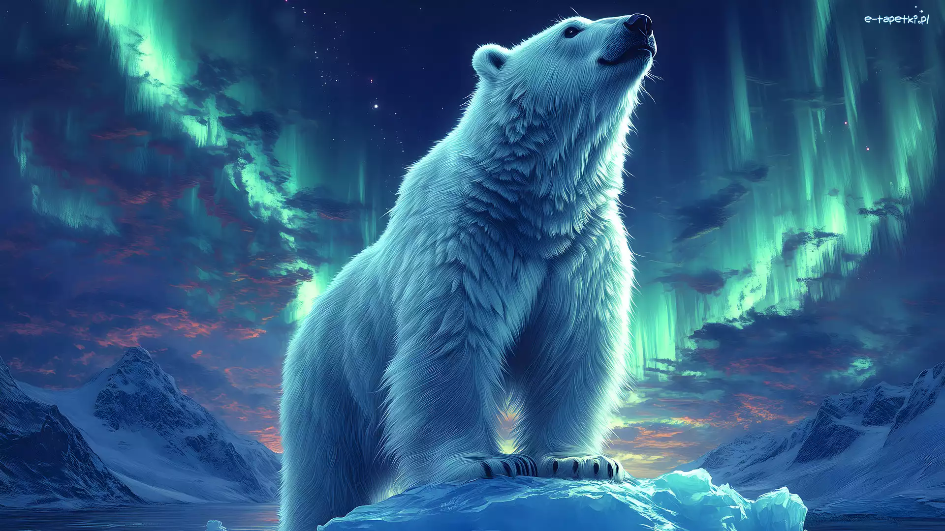 Niedźwiedź polarny, Zorza polarna, Góra lodowa, Grafika