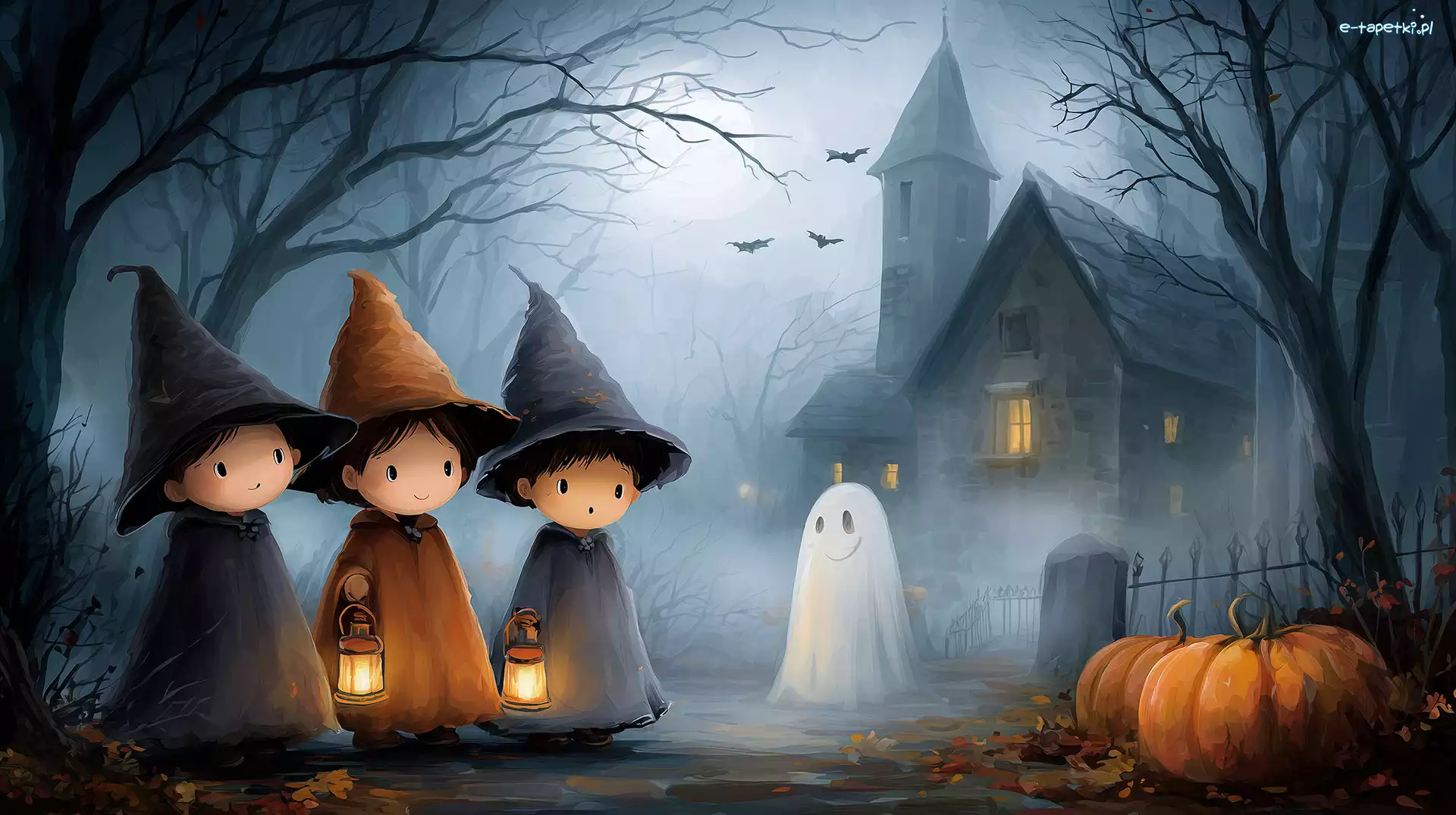 Dzieci, Dynie, Duszek, Grafika AI, Halloween