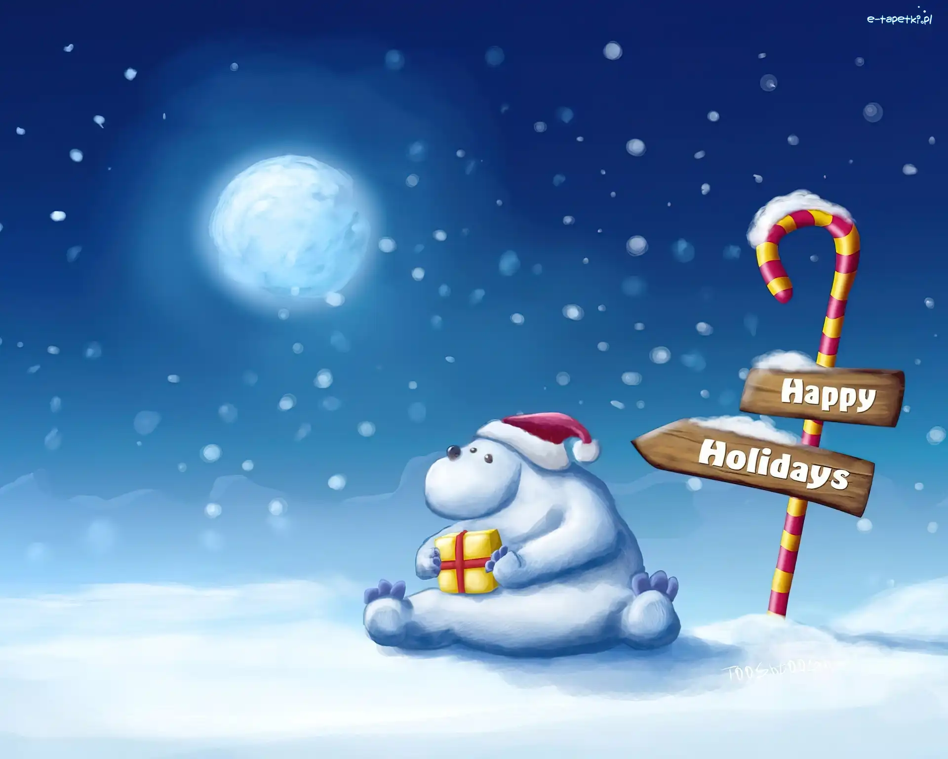 Happy, Śnieg, Holidays, Prezent, Miś