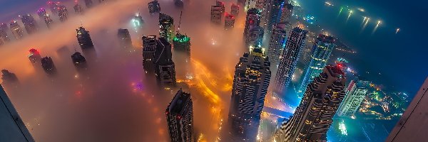Panorama, Mgła, Dubaj, Miasta, Chmur, Drapacze