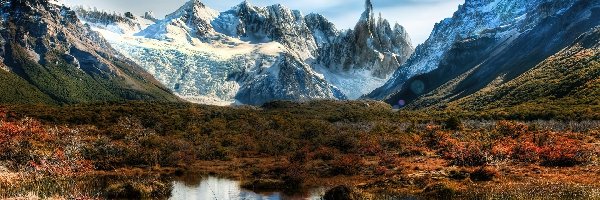 Góry, Trawy, Woda, Argentyna, Patagonia
