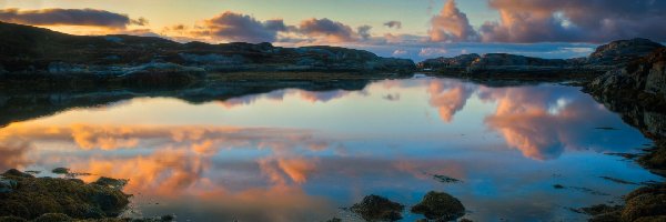 Kamienie, Norwegia, Chmury, Jezioro