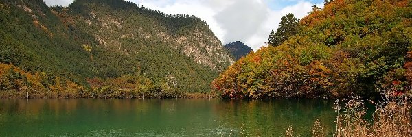 Jesień, Jezioro, Góry, Trawy, Lasy