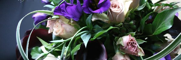 Bukiet, Róże, Eustoma, Kwiaty