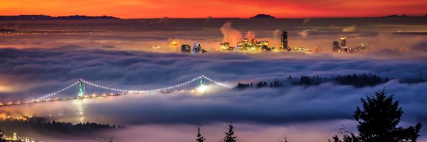 Miasta, Mgła, Panorama, Vancouver, Most, Rzeka