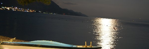 Nocą, Łódka, Chorwacja, Plaża