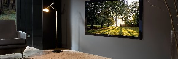 Telewizor, Lampa, Krajobraz, Pokój