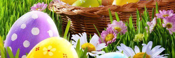 Koszyk, Pisanki, Kwiaty, Wielkanocny