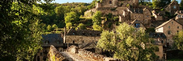 Zamek w Belcastel, Francja, Departament Aveyron, Droga, Domy
