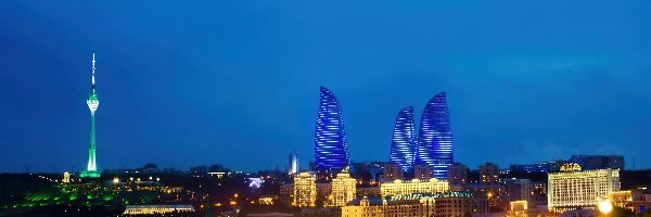 Noc, Swiatła, Odbicie, Baku