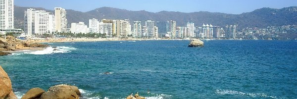 Acapulco, Woda, Meksyk, Wieżowce, Kamienie