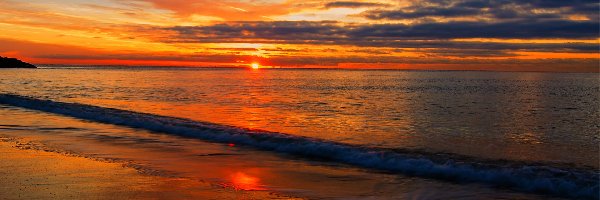 Zachód słońca, Morze, Plaża