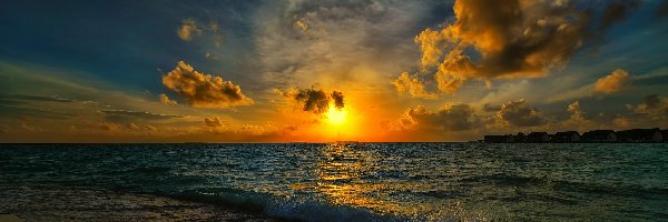 Chmury, Zachód słońca, Morze