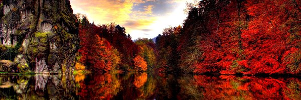 Jesień, Rzeka, Góry, Lustrzane, Odbicie