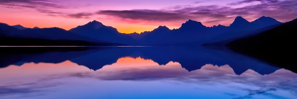 Zachód słońca, Jezioro, Góry