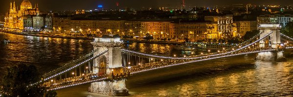 Most, Miasto, Noc, Rzeka, Budapeszt, Węgry