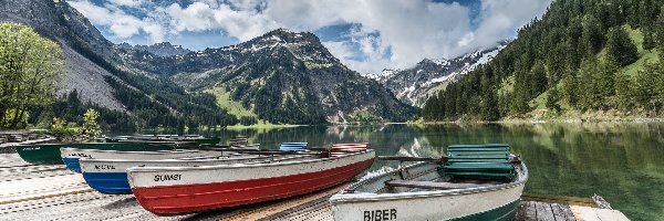 Łodzie, Góry, Jezioro, Pomost, Tyrol, Austria