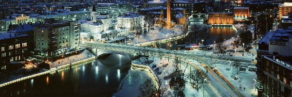 Miasto, Ośnieżone, Ulice, Zima, Tampere, Finlandia