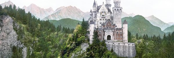 Zamek, Lasy, Neuschwanstein, Niemcy, Góry