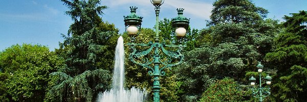 Tuluza, Park, Francja, Latarnie, Fontana