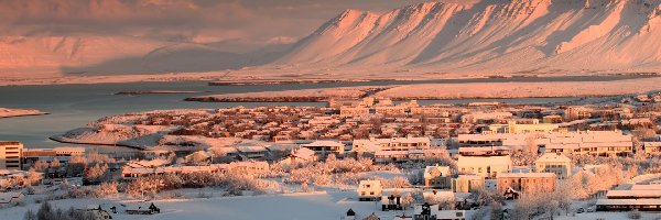 Islandia, Miasto, Reykjavik, Zima, Góry