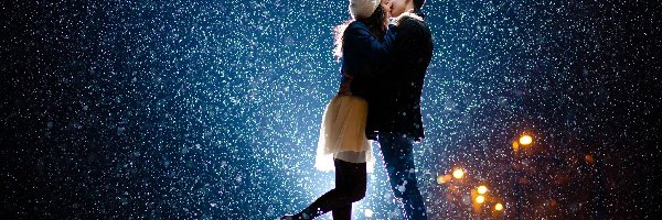 Zakochani, Parasol, Śnieg, Zima