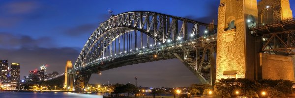 Most, Noc, Światła, Australia, Sydney
