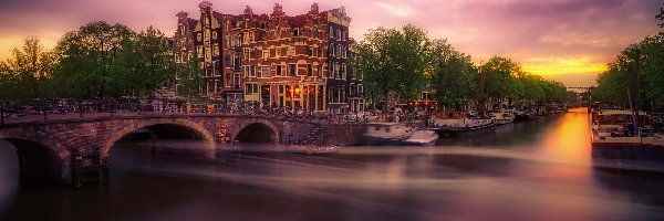 Holandia, Kanał, Amsterdam, Most, Budynki