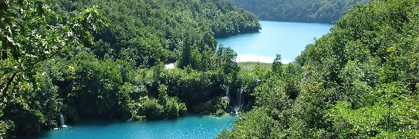 Jeziora, Park, Plitvice, Narodowy, Chorwacja, Lasy, Wzgórza