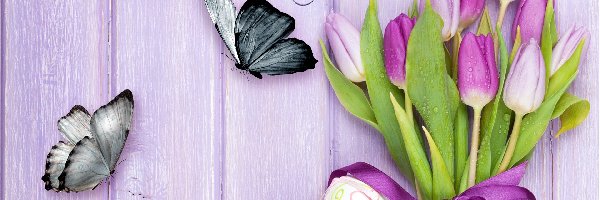 Wielkanoc, Jajka, Pisanki, Motyle, Tulipany, Kwiaty