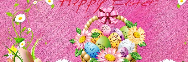 Wielkanoc, Kwiaty, Koszyk, Grafika 2D, Pisanki