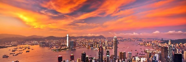 Drapacze Chmur, Miasta, Panorama, Hong Kong, Z lotu ptaka