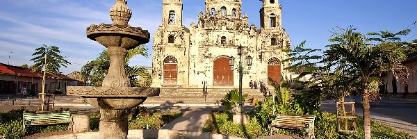 Fontanna, Kościół, Guadalupe, Odbicie, Granada, Nikaragua
