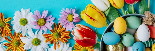 Wielkanoc, Kwiaty, Kolorowe, Pisanki, Tulipany