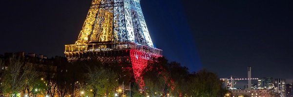 Paryż, Sekwana, Statki, Nocą, Wieża Eiffla, Oświetlona