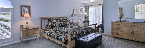 Sypialnia, Komoda, Wystrój, Lampy, Lustro