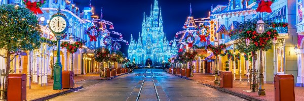 Disneyland, Boże Narodzenie, Noc, Dekoracje, Ulica