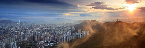 Hong Kong, Zachód słońca, Panorama, Chiny
