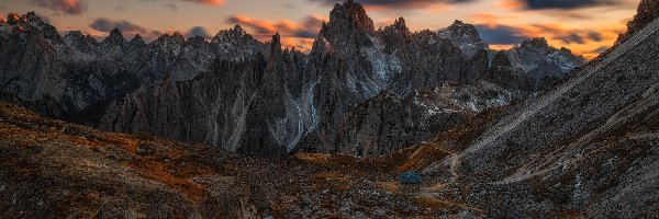 Droga, Pasmo Dolomiti di Sesto, Dolomity, Chmury, Góry, Włochy