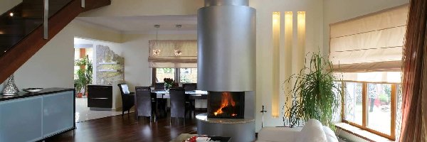 Kominek, Schody, Lampa, Salon