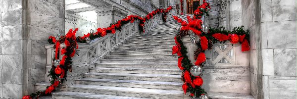 Schody, Świąteczne, Dekoracje, Marmur