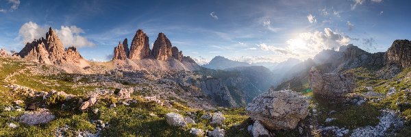 Kamienie, Góry Tre Cime di Lavaredo, Skały, Przebijające Światło, Dolomity, Włochy