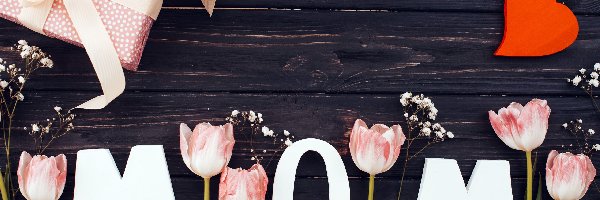 Deski, Tulipany, Serce, Dzień Matki, Kwiaty, Prezent