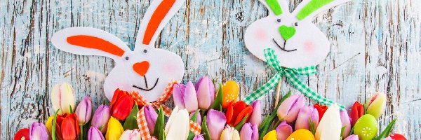 Tulipany, Zające, Pisanki, Wielkanoc